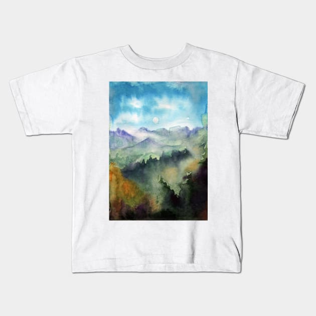 Watercolor landscape sky clouds Kids T-Shirt by Olga Berlet